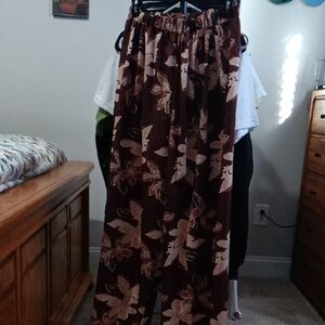 SHEIN Brown Floral Wide Leg Pants